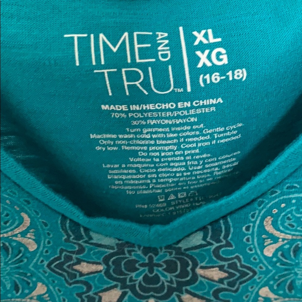 Time And True Ladies Blue Patterned Top - Picture 2 of 4